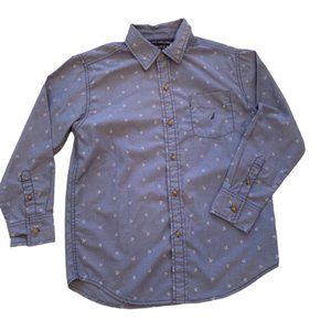 Medium (10/12) Nautica Boys Youth Long Sleeve Blue Button Down Anchor Print